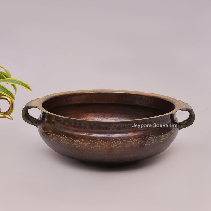 Antique Brass Urli Bowl with Handcrafted Golden Floral Detailing