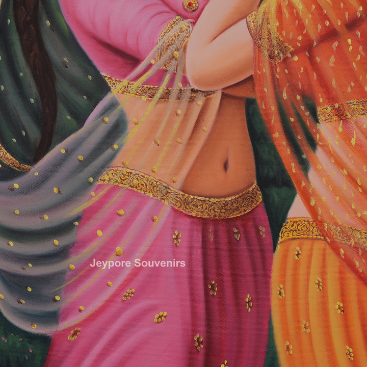 Raja Ravi Varma Inspired Three Dancing Ladies Canvas Painting