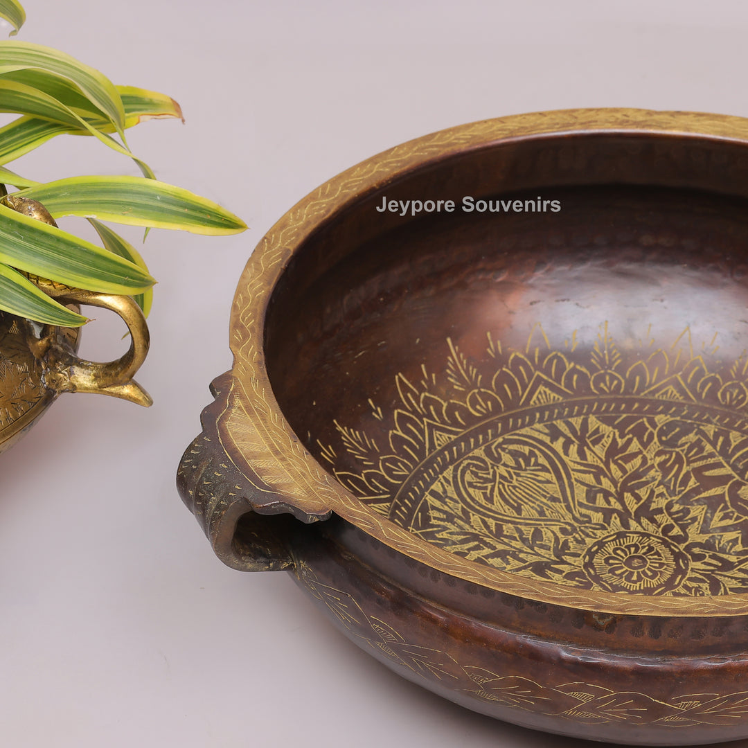 Antique Brass Urli Bowl with Handcrafted Golden Floral Detailing