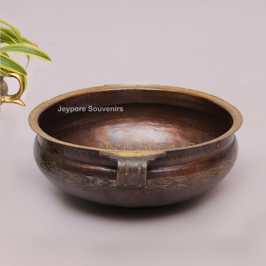Antique Brass Urli Bowl with Handcrafted Golden Floral Detailing