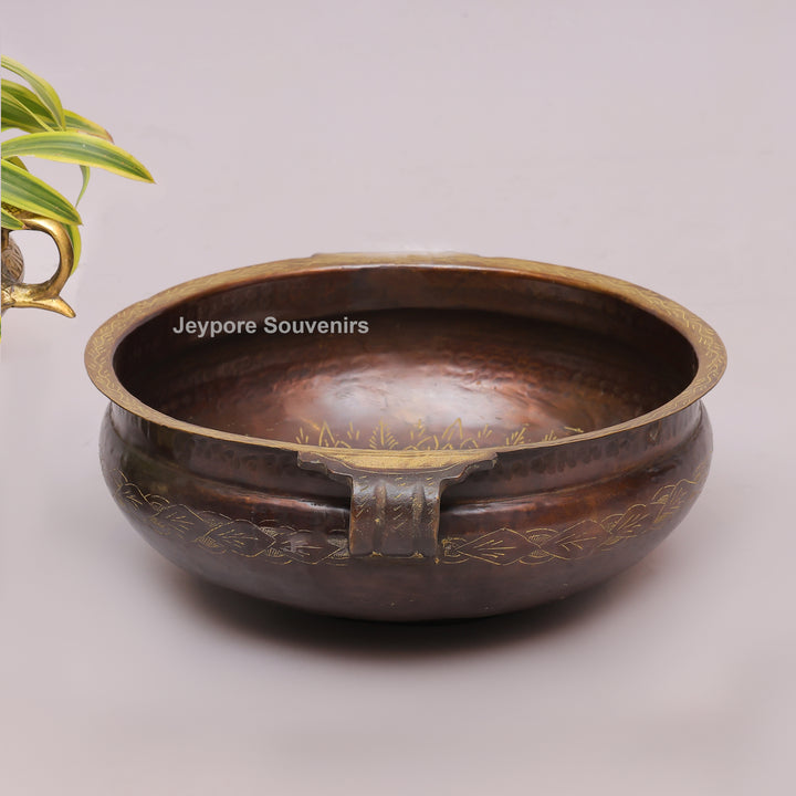 Antique Brass Urli Bowl with Handcrafted Golden Floral Detailing