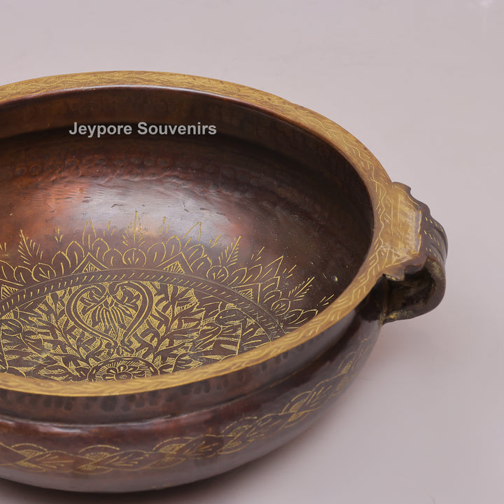 Antique Brass Urli Bowl with Handcrafted Golden Floral Detailing