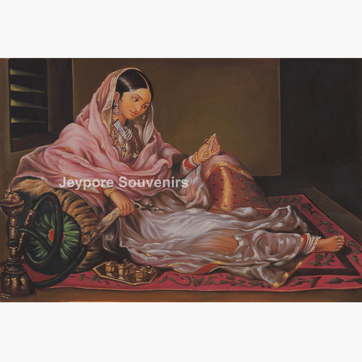 Royal Indian woman smoking a hookah Canvas Painting