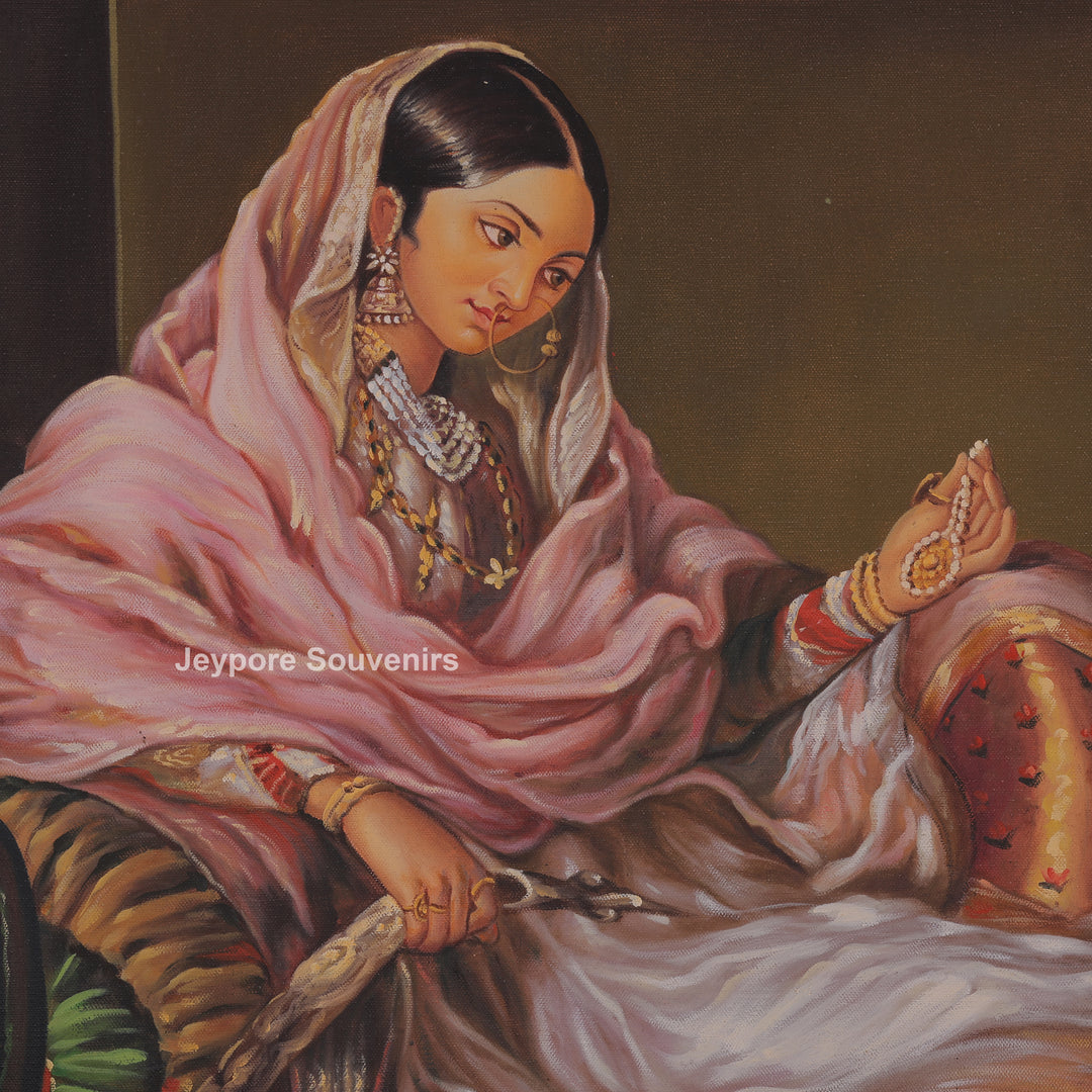 Royal Indian woman smoking a hookah Canvas Painting
