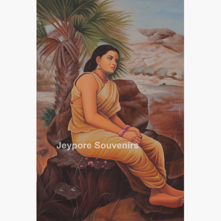 Sita in Exile Canvas Painting | Raja Ravi Varma Inspired Handcrafted Wall Art