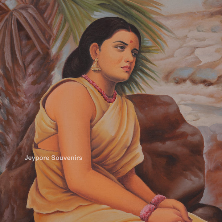 Sita in Exile Canvas Painting | Raja Ravi Varma Inspired Handcrafted Wall Art