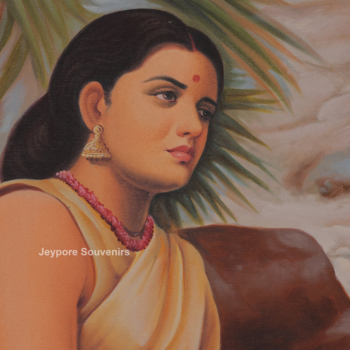 Sita in Exile Canvas Painting | Raja Ravi Varma Inspired Handcrafted Wall Art