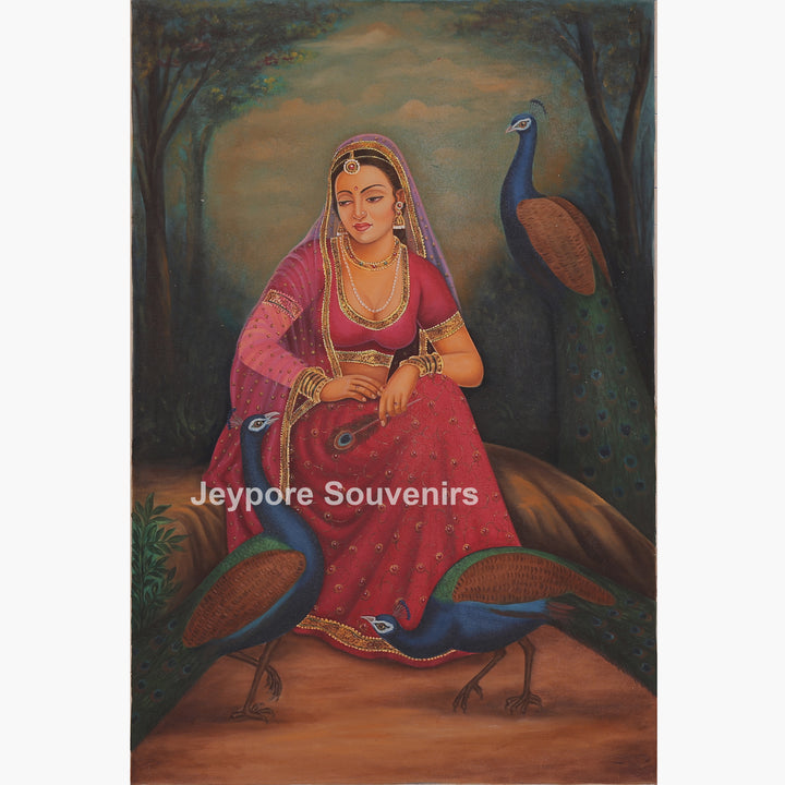 Rajasthani Women Surrounded By Peacock - Painting