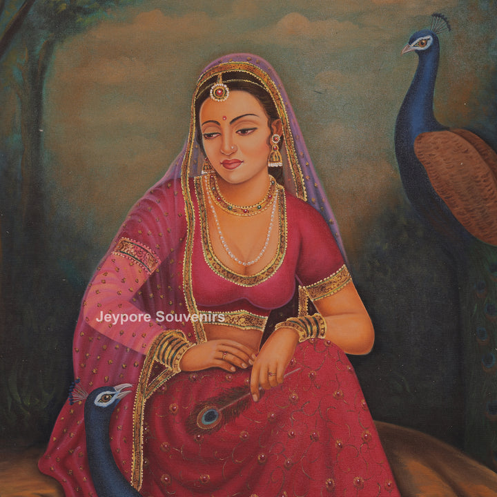 Rajasthani Women Surrounded By Peacock - Painting