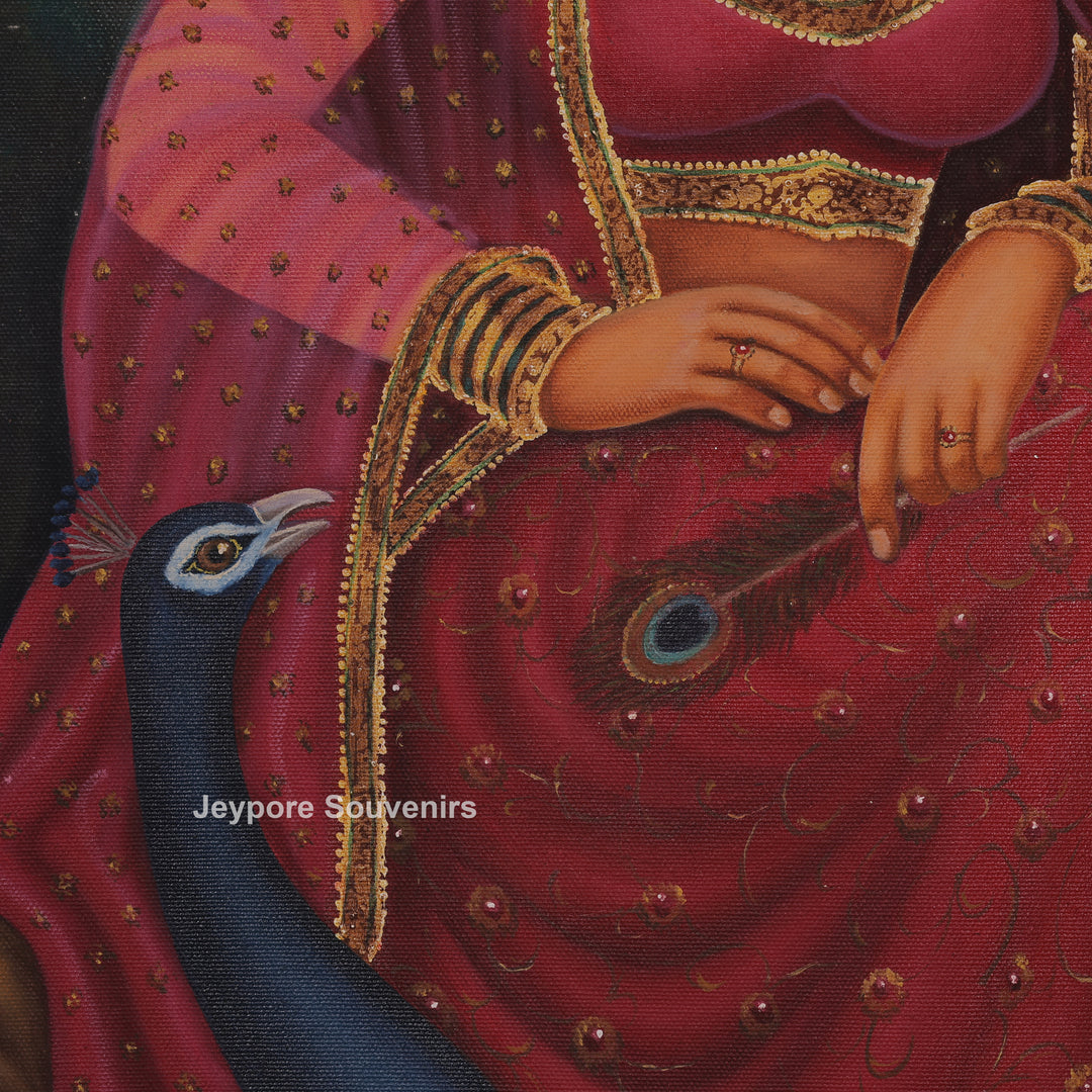 Rajasthani Women Surrounded By Peacock - Painting