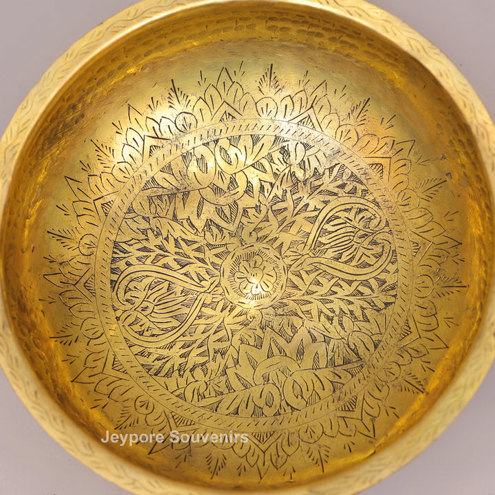 Traditional Handcrafted Brass Urli Bowl With Side Handles and Engraved Floral