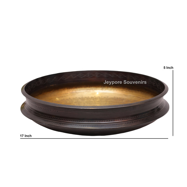 Traditional Brass Urli with Polished Golden Interior &amp; Antique Engraved Exterior