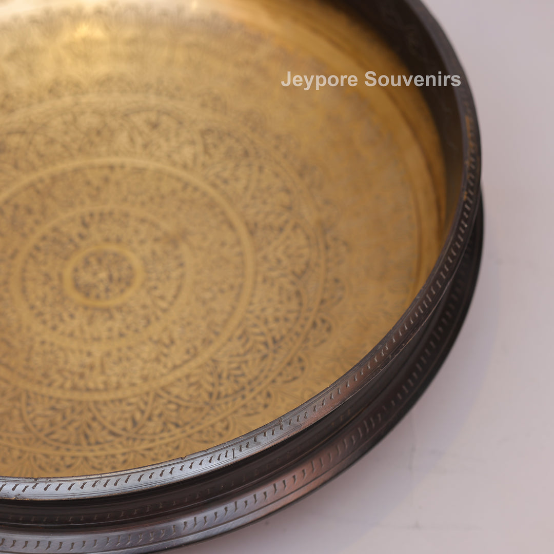 Traditional Brass Urli with Polished Golden Interior &amp; Antique Engraved Exterior