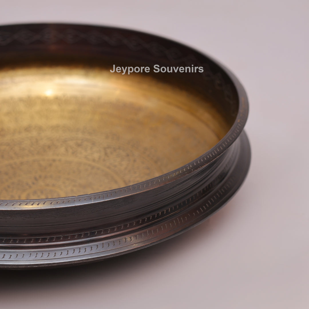 Traditional Brass Urli with Polished Golden Interior &amp; Antique Engraved Exterior