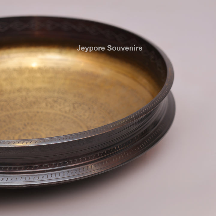 Traditional Brass Urli with Polished Golden Interior &amp; Antique Engraved Exterior