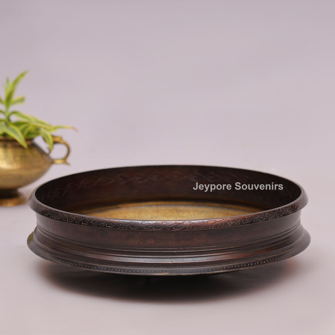 Antique Brass Urli Bowl with Dark Antique-Finished Exterior