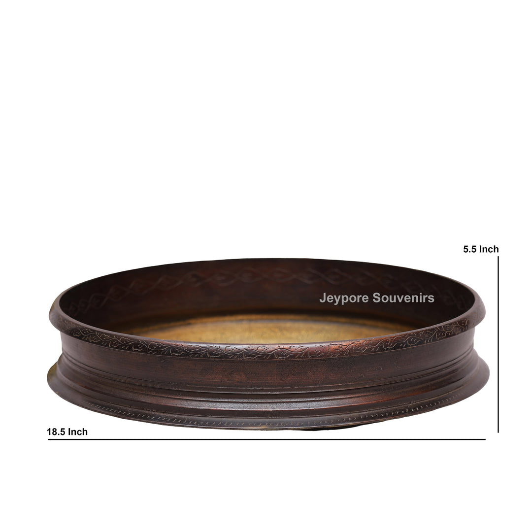 Antique Brass Urli Bowl with Dark Antique-Finished Exterior