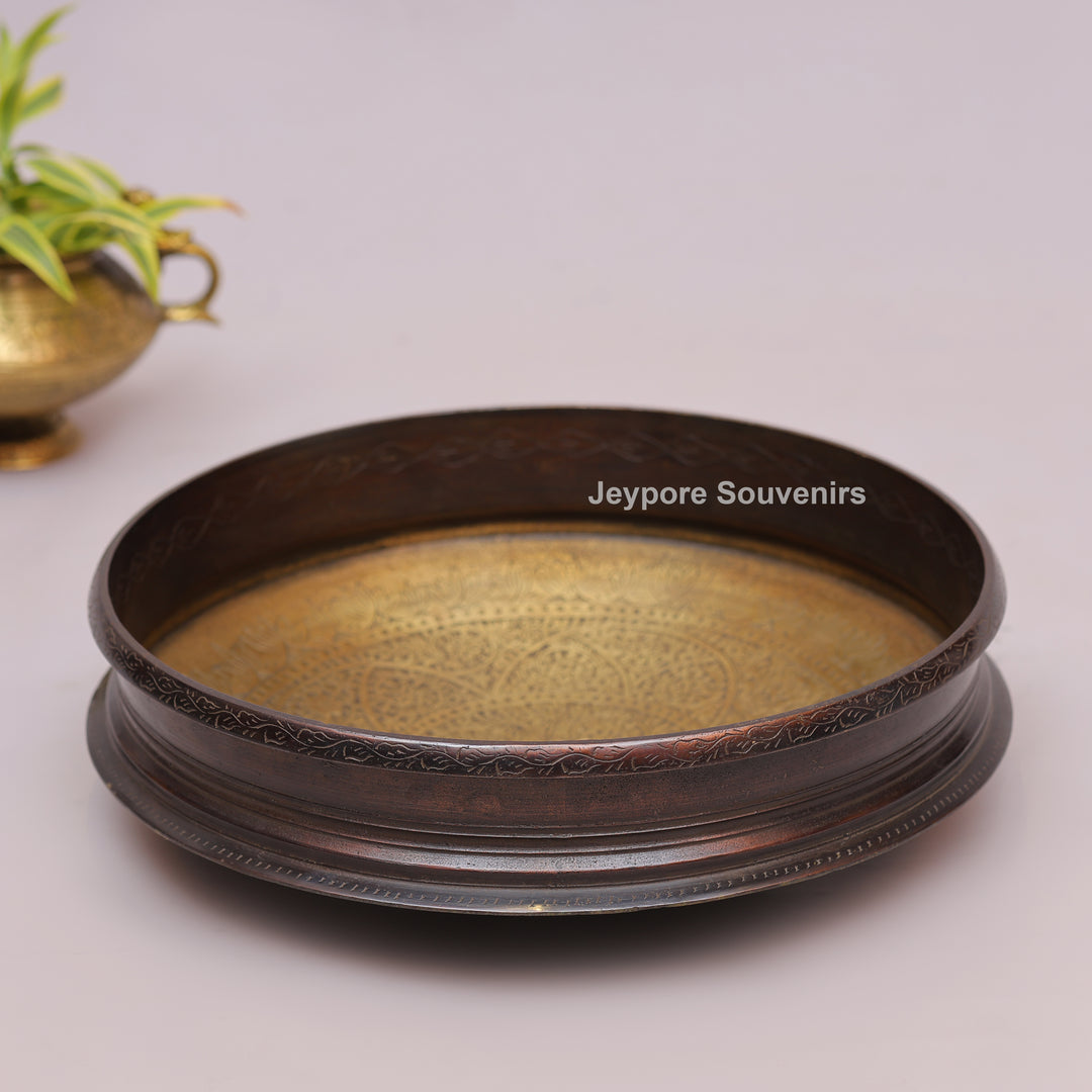 Antique Brass Urli Bowl with Dark Antique-Finished Exterior