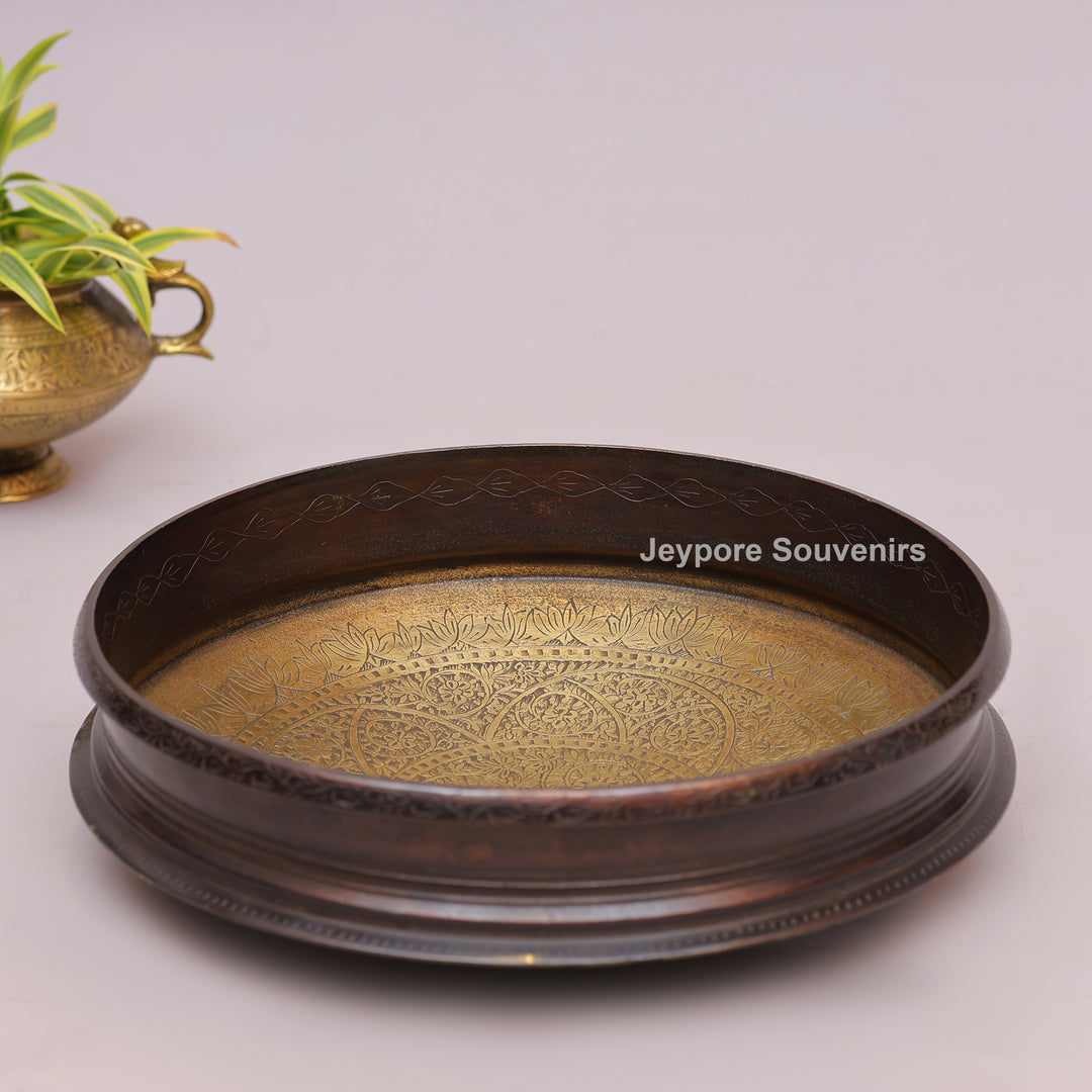 Antique Brass Urli Bowl with Dark Antique-Finished Exterior