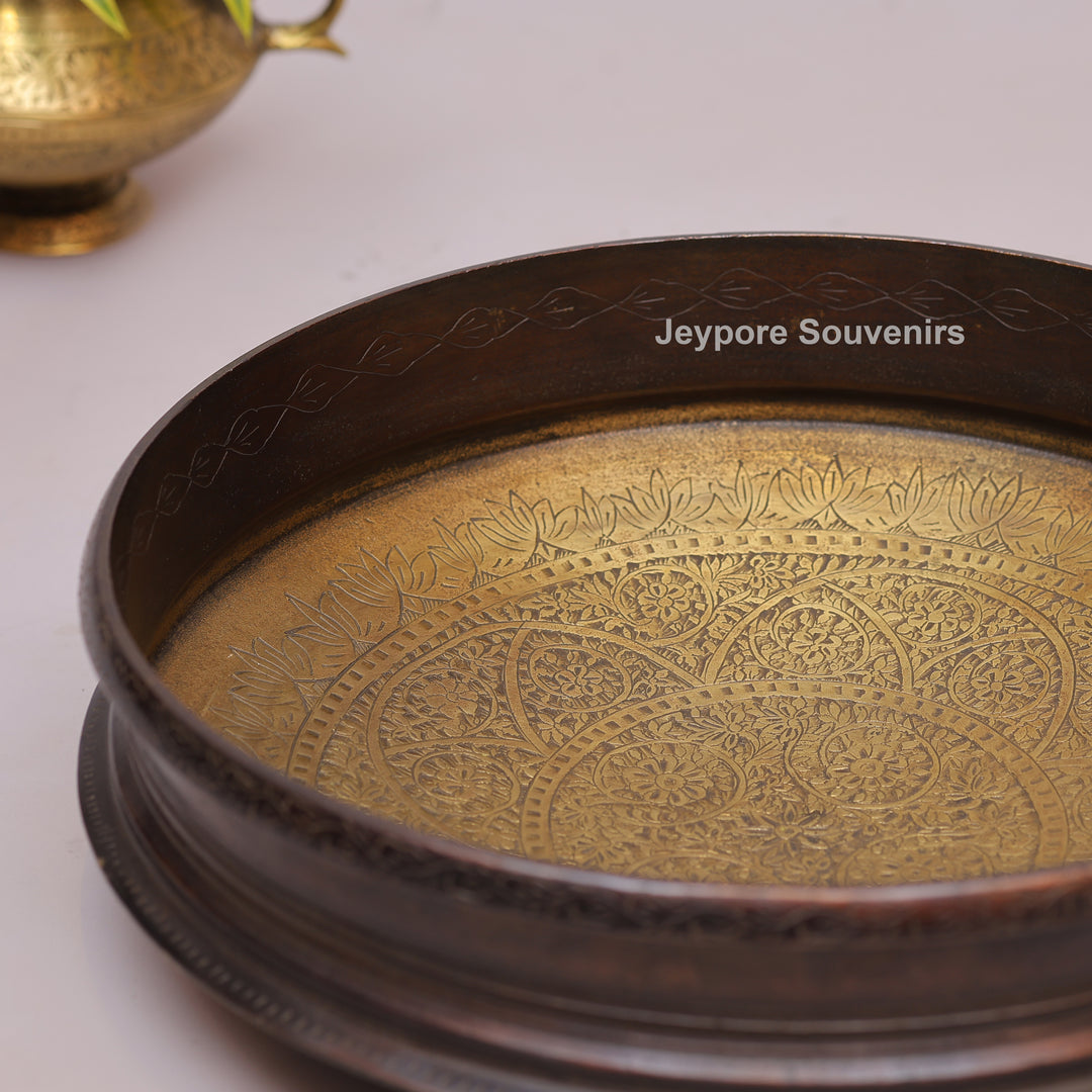 Antique Brass Urli Bowl with Dark Antique-Finished Exterior