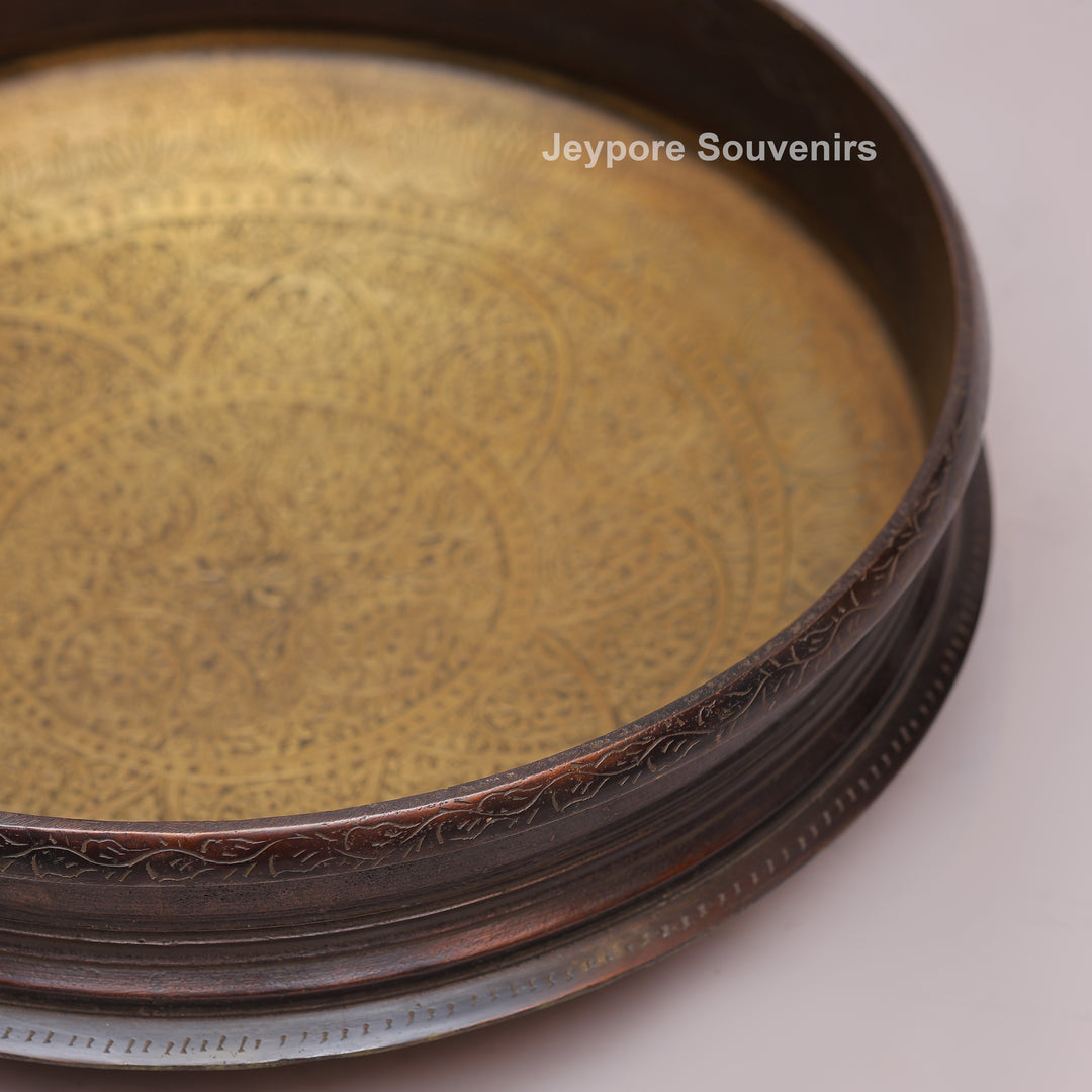 Antique Brass Urli Bowl with Dark Antique-Finished Exterior