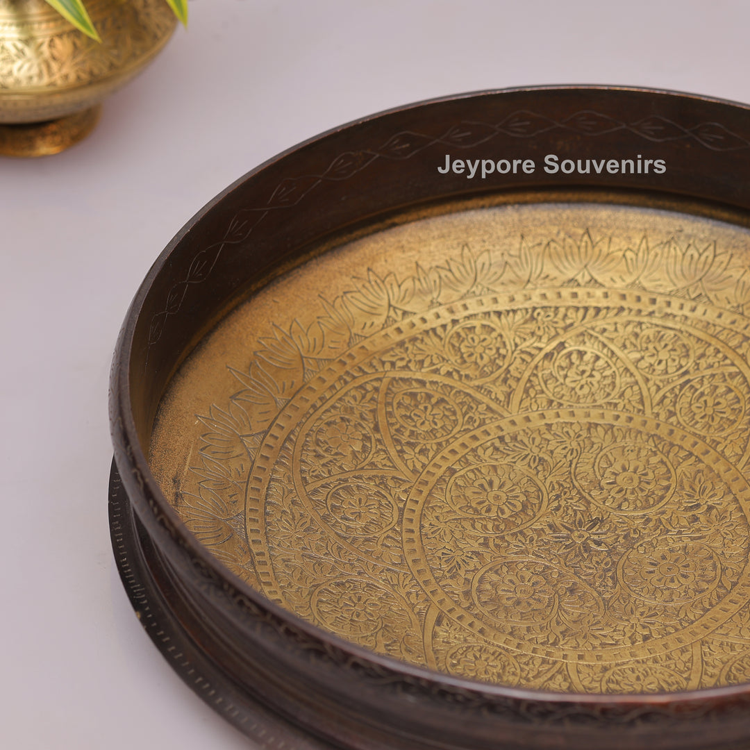 Antique Brass Urli Bowl with Dark Antique-Finished Exterior