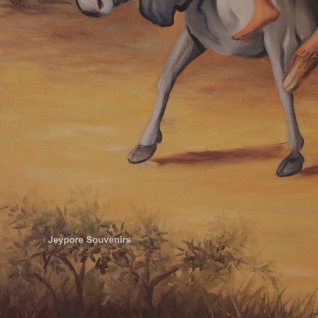 Indian Village Life Canvas Painting | Handcrafted Rural Heritage Wall Art