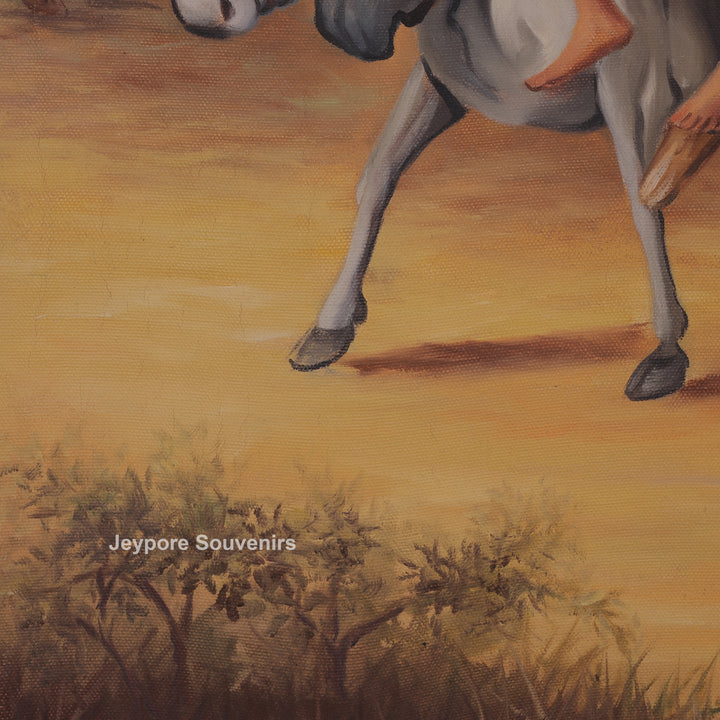 Indian Village Life Canvas Painting | Handcrafted Rural Heritage Wall Art