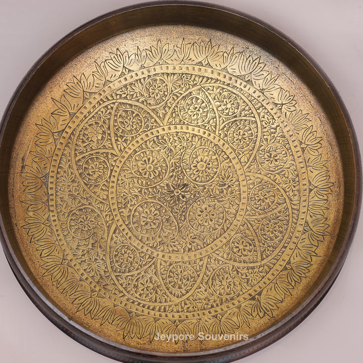 Antique Brass Urli Bowl with Dark Antique-Finished Exterior