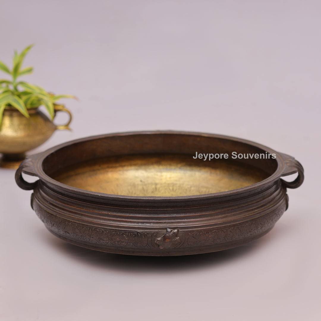 Antique Brass Urli Bowl with Dark Finished Exterior
