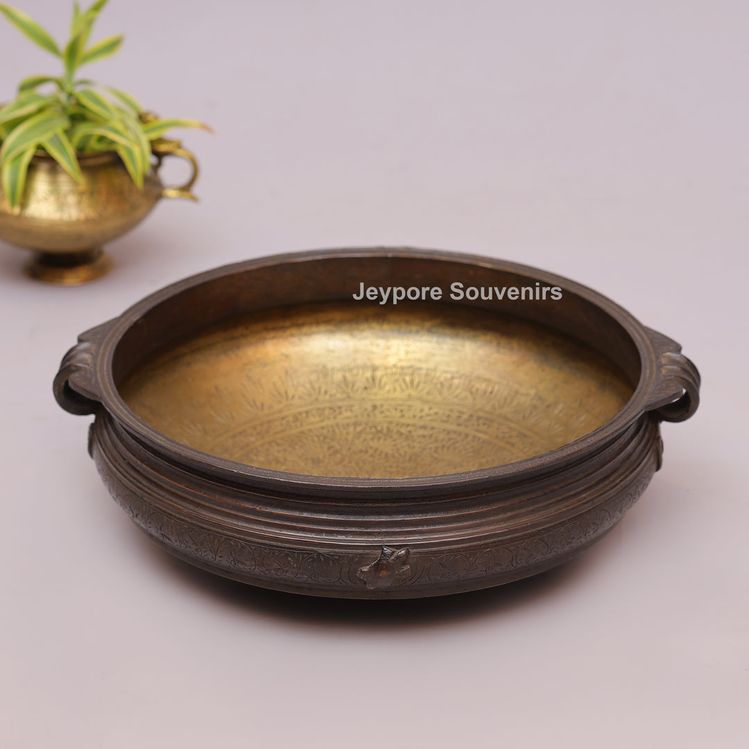 Antique Brass Urli Bowl with Dark Finished Exterior