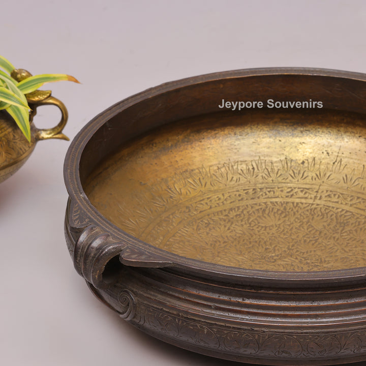 Antique Brass Urli Bowl with Dark Finished Exterior