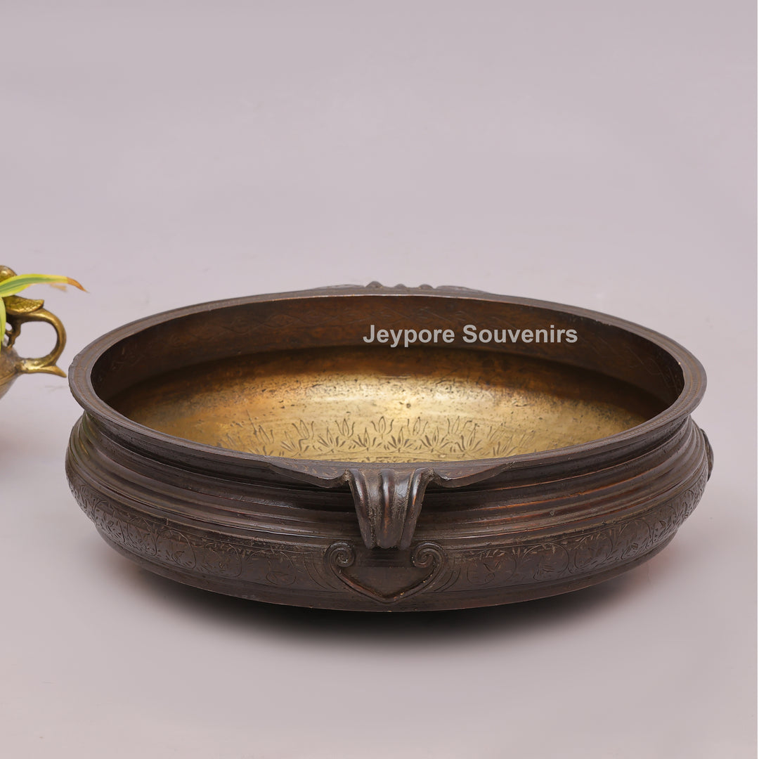 Antique Brass Urli Bowl with Dark Finished Exterior