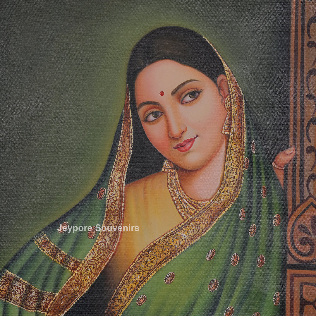 Traditional Women Waiting At The Door - Handmade Painting