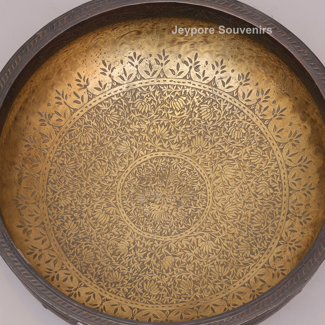 Handcrafted Antique Brass Urli Bowl with Dark Antique-Finished Exterior