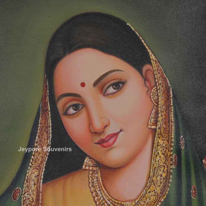 Traditional Women Waiting At The Door - Handmade Painting