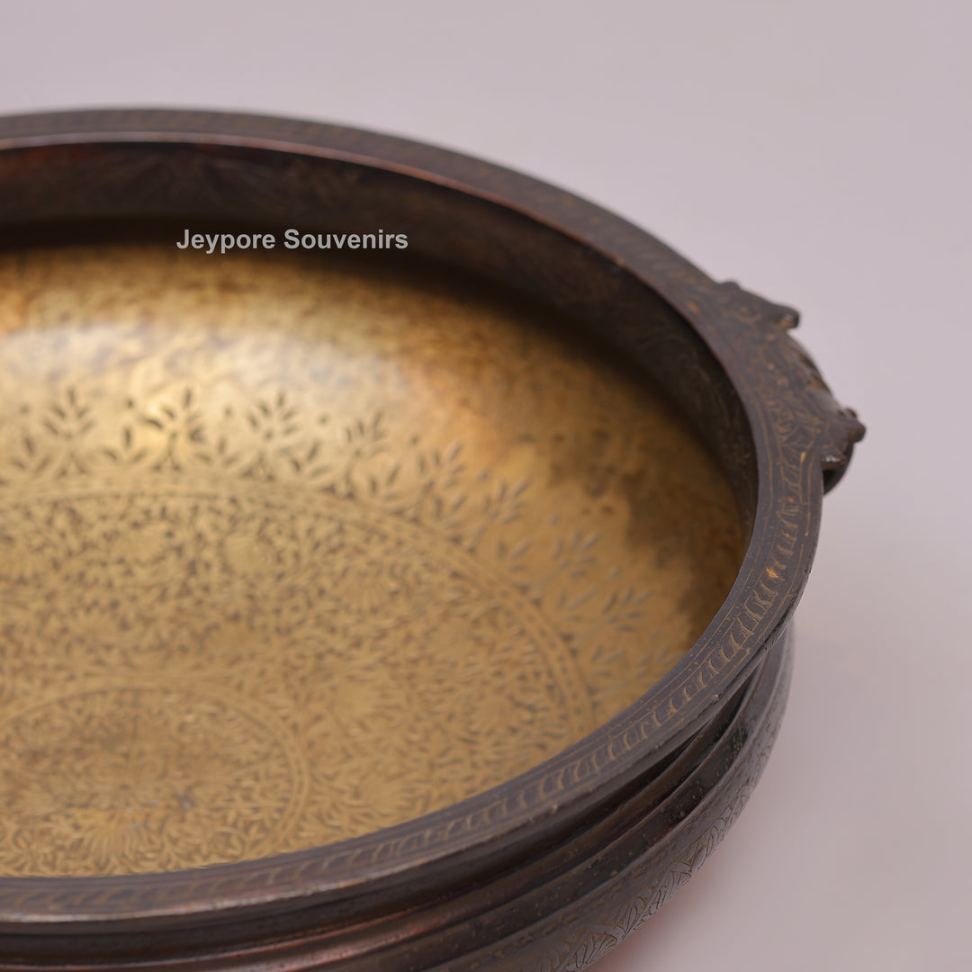 Handcrafted Antique Brass Urli Bowl with Dark Antique-Finished Exterior