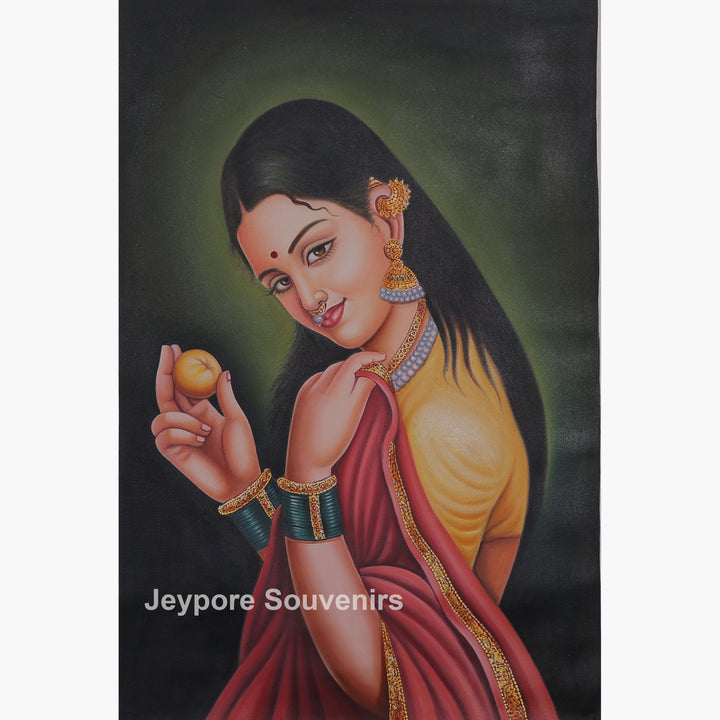 Woman Holding a Fruit – Traditional Handmade Painting
