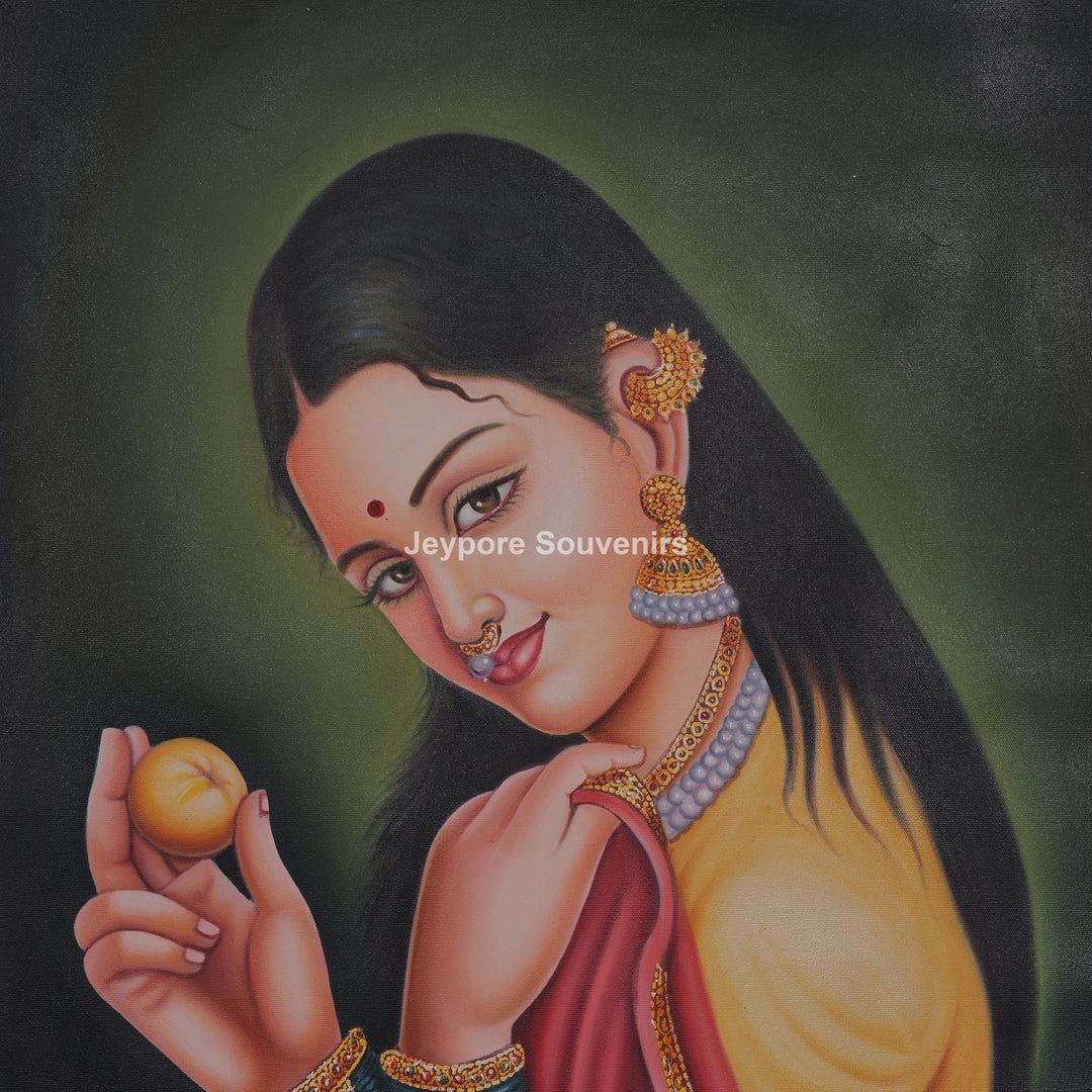 Woman Holding a Fruit – Traditional Handmade Painting