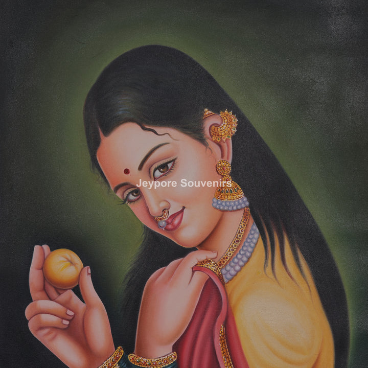 Woman Holding a Fruit – Traditional Handmade Painting