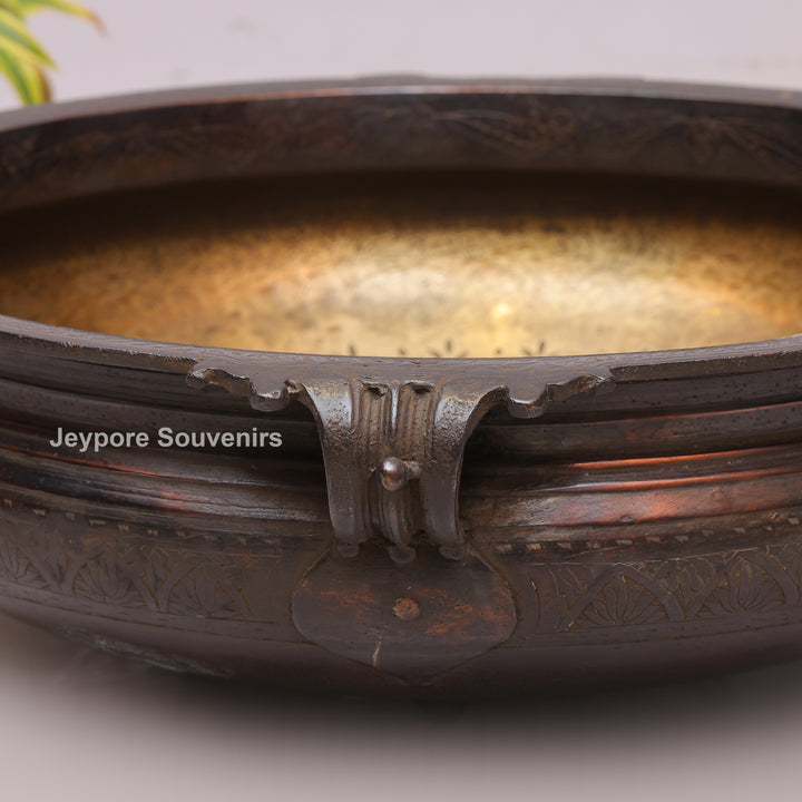 Handcrafted Antique Brass Urli Bowl with Dark Antique-Finished Exterior