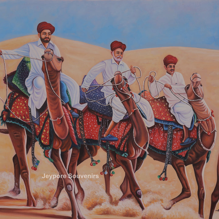 Men On Camel in a Desert Rajasthani Style - Painting