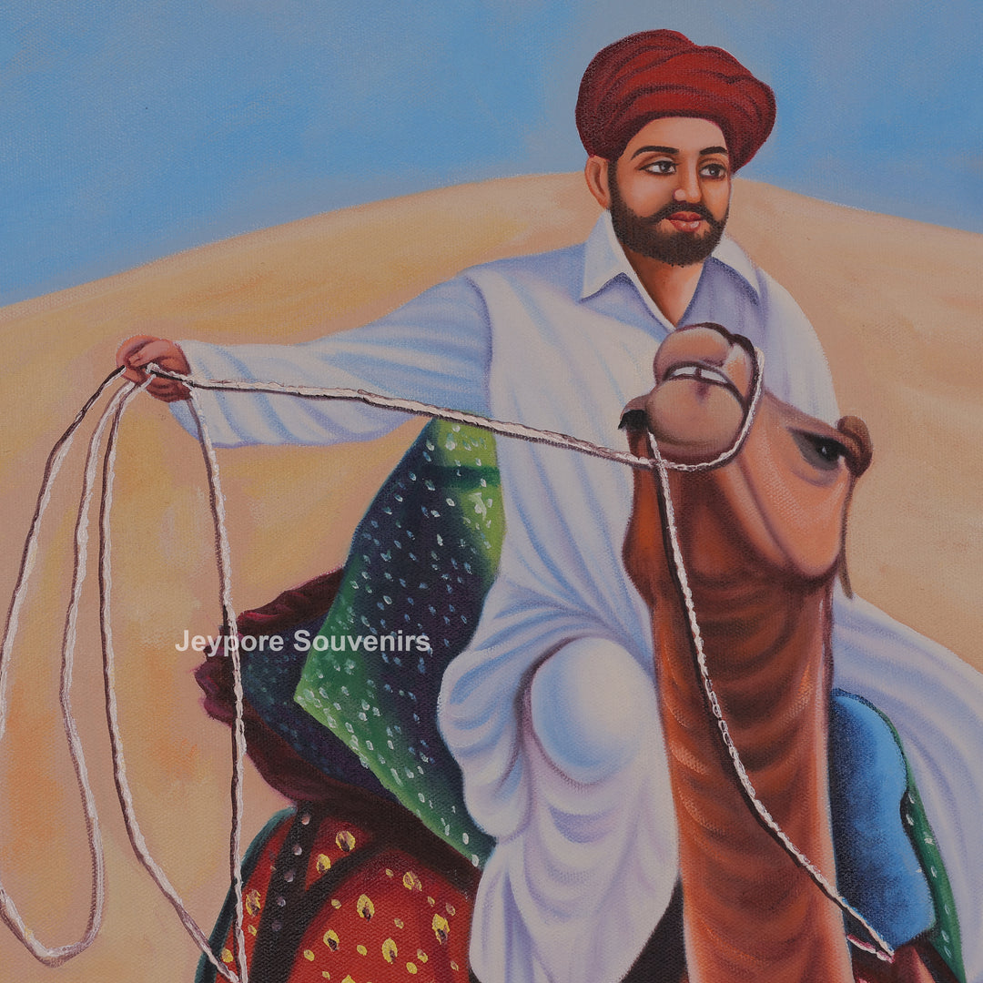 Men On Camel in a Desert Rajasthani Style - Painting