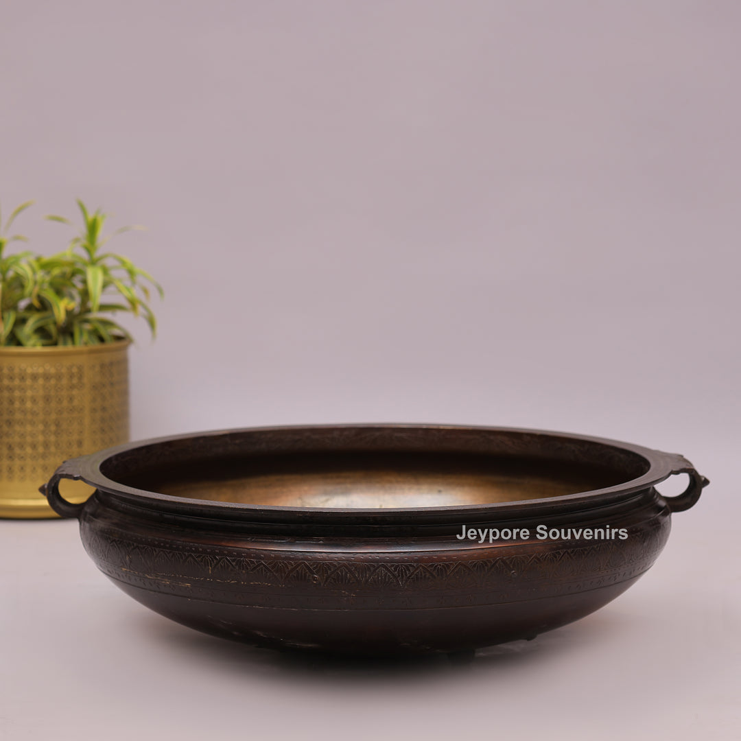 Handcrafted Brass Urli Bowl with Dark Antique-Finished Exterior