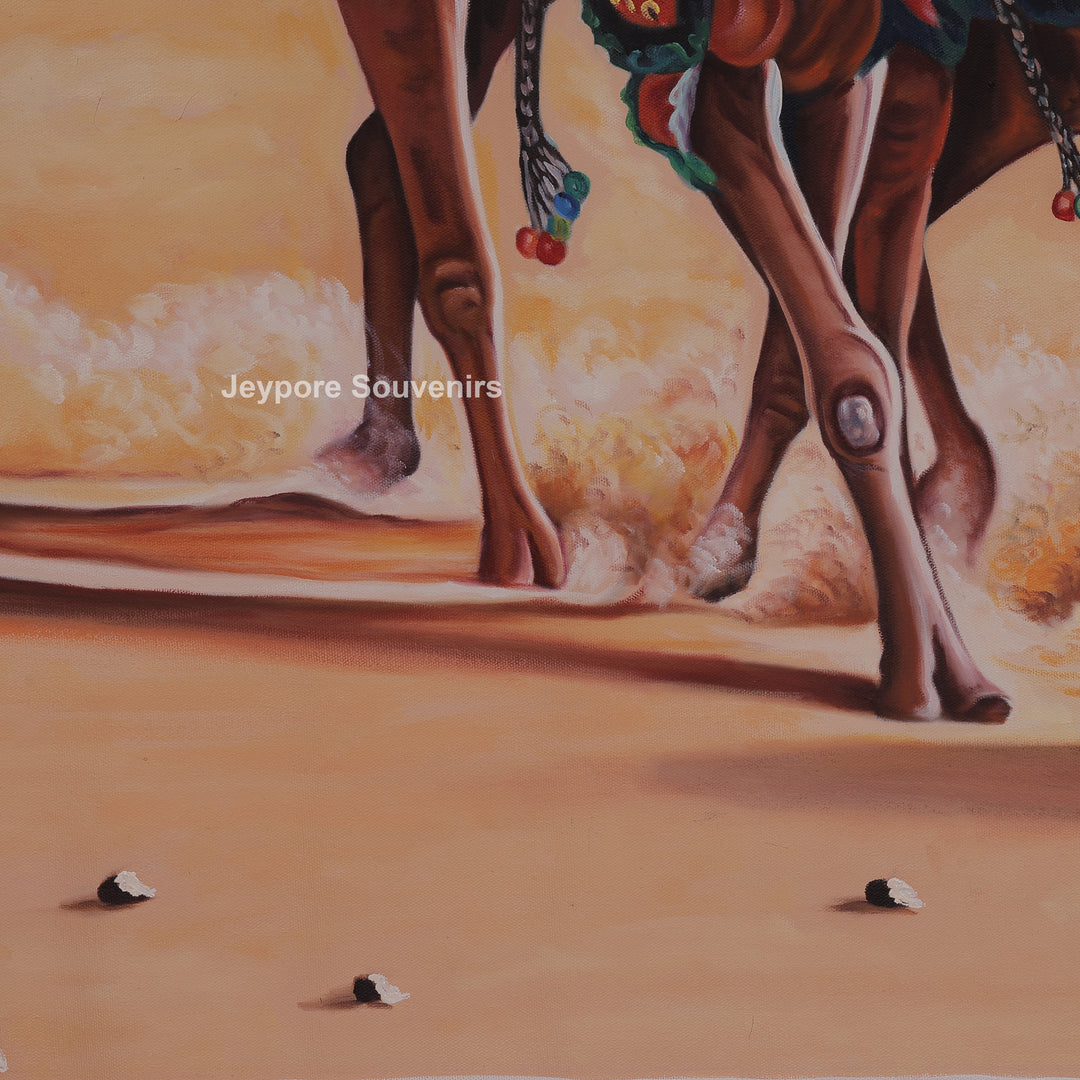 Men On Camel in a Desert Rajasthani Style - Painting