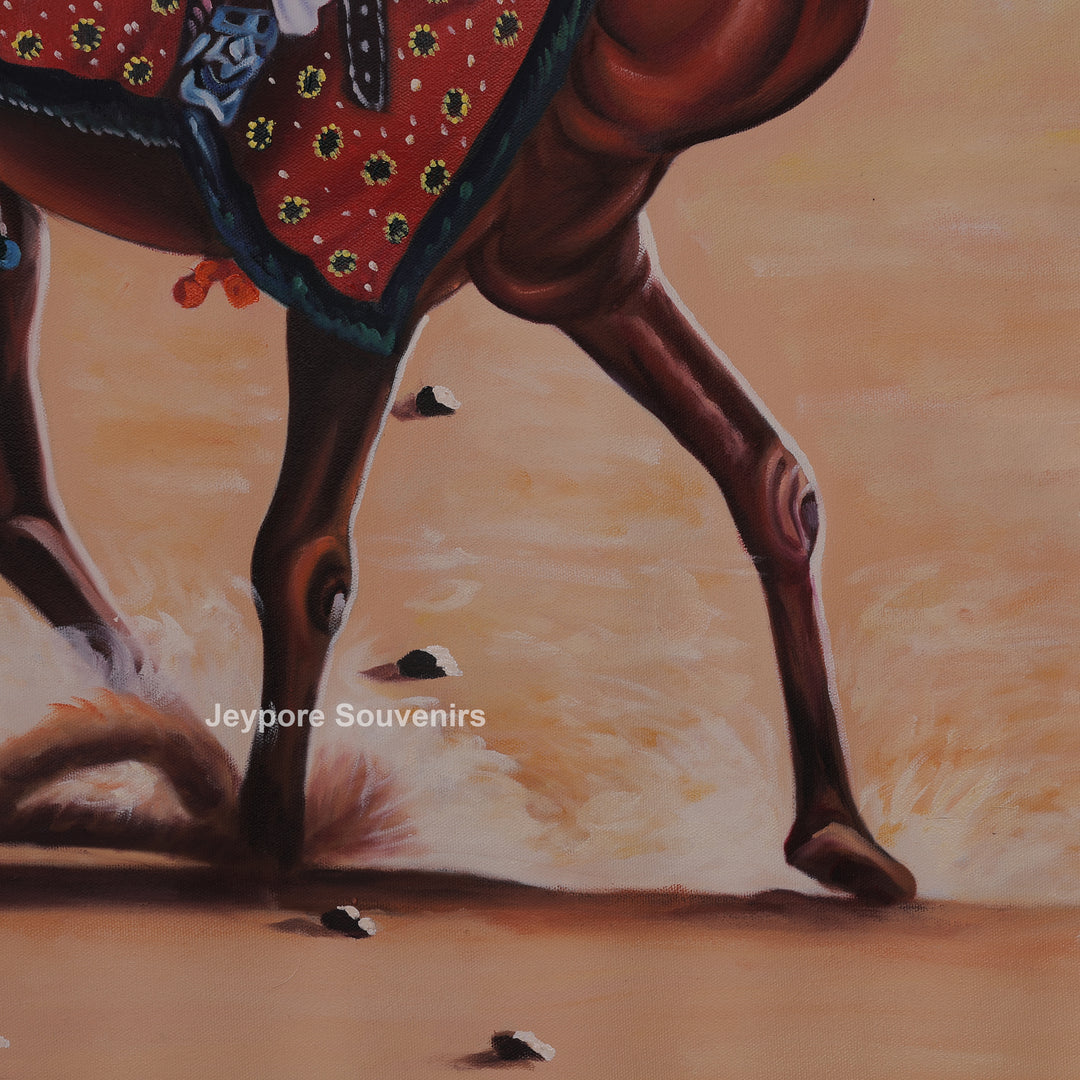 Men On Camel in a Desert Rajasthani Style - Painting