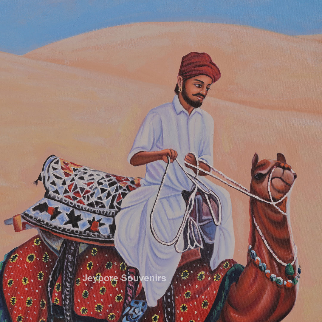 Men On Camel in a Desert Rajasthani Style - Painting