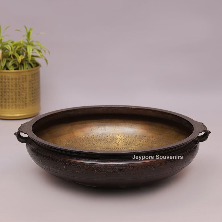 Handcrafted Brass Urli Bowl with Dark Antique-Finished Exterior