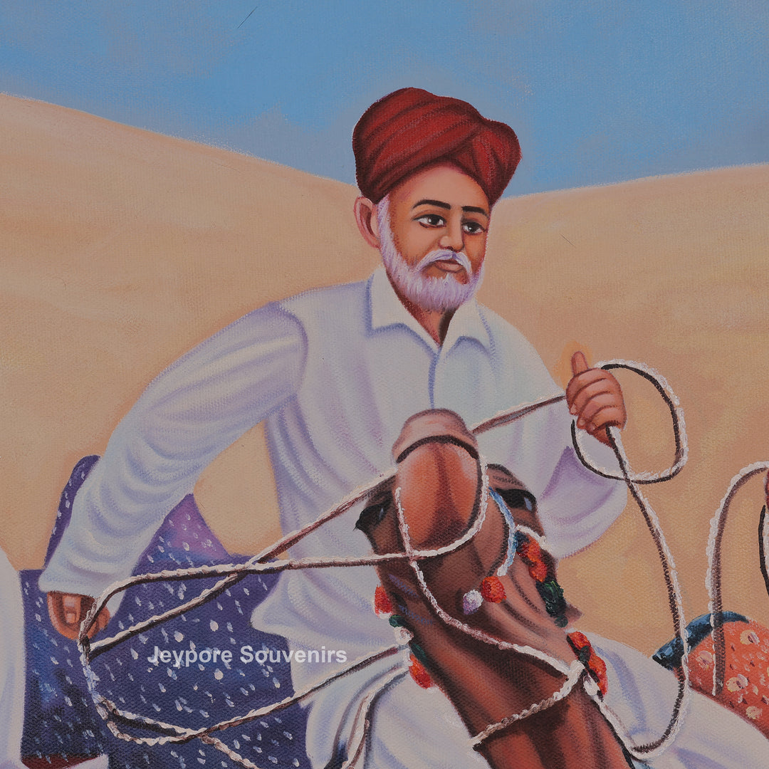 Men On Camel in a Desert Rajasthani Style - Painting