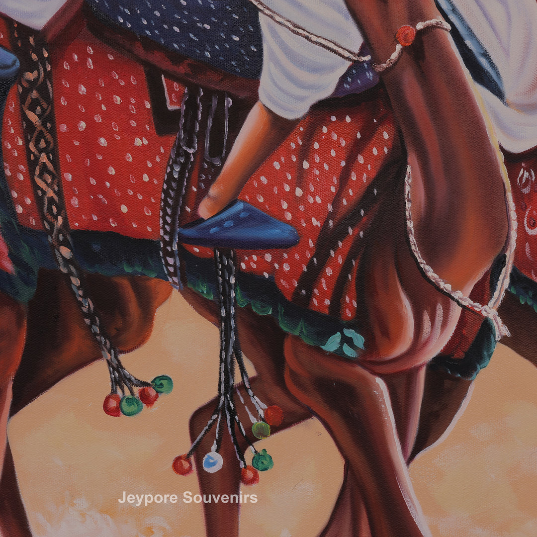 Men On Camel in a Desert Rajasthani Style - Painting